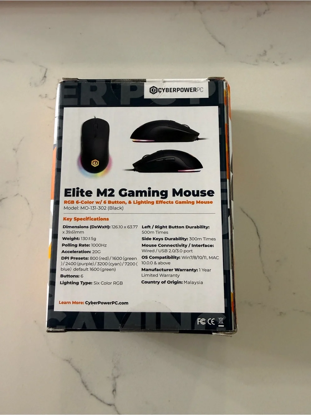 Elite M2 Gaming Mouse — Black with RGB Lighting